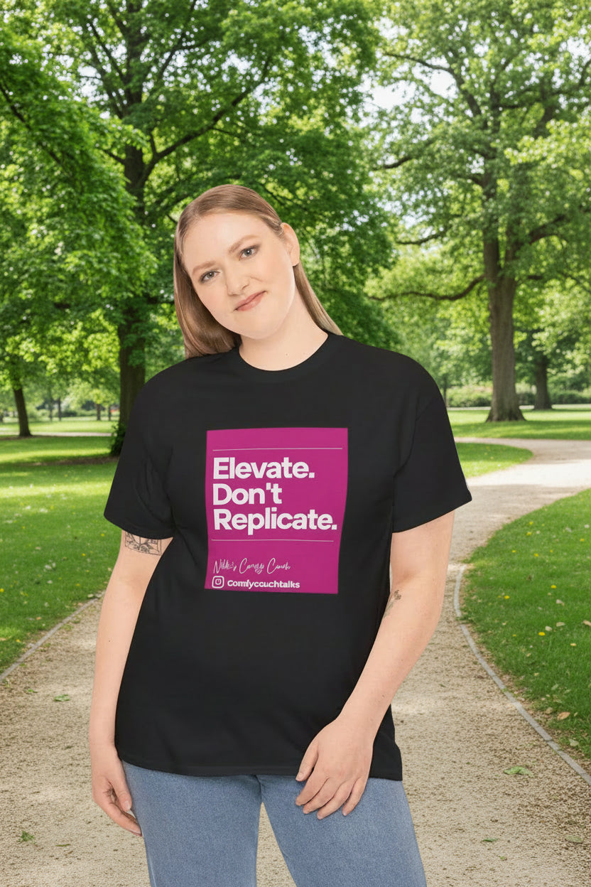 Elevate. Don't Replicate. Pink Block T-Shirt
